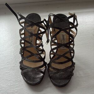 Jimmy Choo Black Metallic Leather Heels